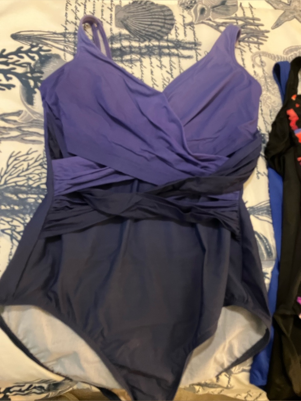 One piece Lands End purple bathing suit